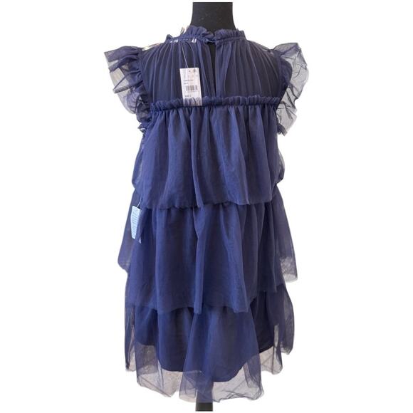 NEW LUSH NORDSTROM Navy Blue Tiered Mesh Mini Dress Size L - Picture 2 of 4